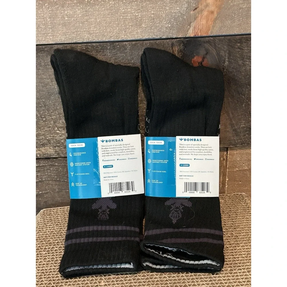 Bombas Socks‎ Men's Solid Calf XLarge Black - 2 Pairs NEW